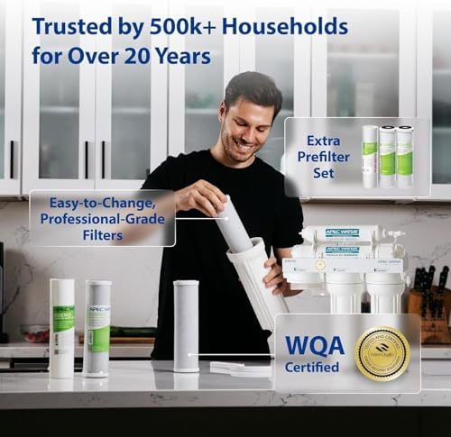 APEC Water 5-Stage Under Sink Reverse Osmosis Water Filter System with Extra High Capacity Pre-Filter Set, Essence Series, WQA Certified, 50 GPD, Removes 99.99% of Contaminants, Home Water Filtration - Image 7