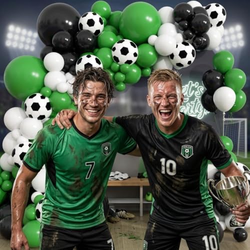 181Pcs Soccer Balloon Garland Arch Kit -Green White Black Soccer Party Decorations 18 12 10 5 Different Sizes Latex Party Balloons for Birthday World Football Boys Sports Theme Decorations 86 - Image 6