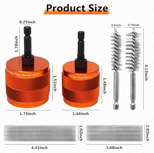 1/2" & 3/4" Cleaner Set for Drill,with 1/4" Hex Shank & 6 Brush Blades 2 Pipe Cleaning Brush,Drill Copper Pipe Cleaner for Removing Rust,Stains Paint from Copper Metal Pipes - Image 5