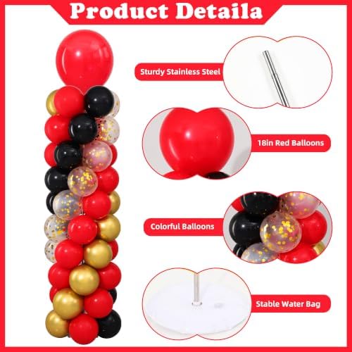 Red and Black Gold Balloon Column Stand Kit Set of 2 for Floor - Image 4