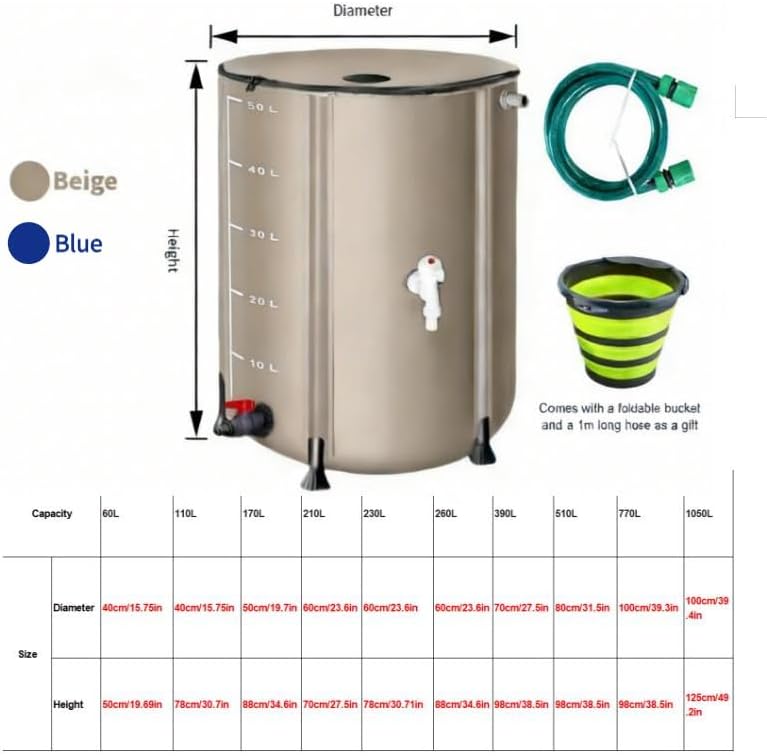 Portable Foldable Outdoor rainwater Barrel for Spring & Summer use. Ideal for Garden Irrigation, Courtyard Cleaning and Emergency Water Storage, Various (Beige, 752L/198.65GAL) - Image 2