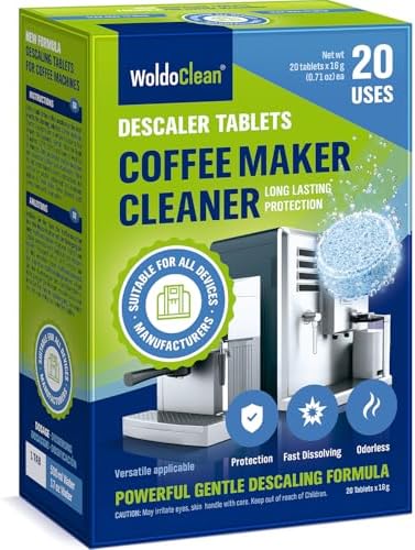 WoldoClean Coffee Machine Cleaner & Descaler Tablets (20 Count) - Universal Descaling Tabs Compatible with Nespresso, Keurig, Ninja, Breville & Drip Coffee Makers, Removes Limescale & Mineral Buildup by WoldoClean