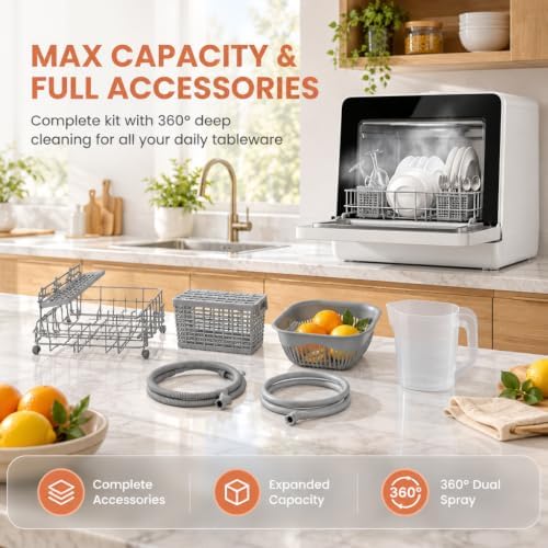 Countertop Dishwasher 5L Tank Water Softener No Hookup,Black Door - Image 5