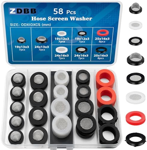 ZDBB 58 PCS Shower Head Garden Hose Screen Filter Gasket.Stainless Steel Water Filter Hose Washer Kit for 1/2,3/4 Inch Plumbing Faucet Screen Fittings and 5/8" Washing Machine Inlet Line Connection by TWCC