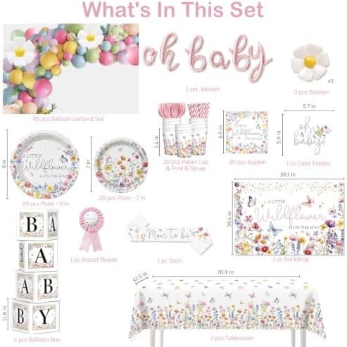 cocomigo Wildflower Baby Shower Decorations, All-in-One Set for 20 Guests - Image 2