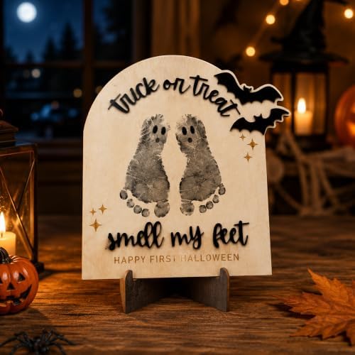Baby First Halloween Handprint Kit, Trick or Treat Smell My Feet Sign, Halloween Footprint Craft Sign, DIY Baby Handprint & Footprint Keepsake Plaque, Halloween Nursery Decor - Image 4