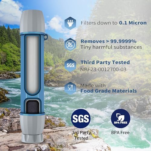 Yuclet Personal Water Filter Straw for Drinking Survival, Water Purifier Filtration System Survival Gear and Supplies for Camping, Hiking, Travel, and Emergency Preparedness (2 Bule & 2 Plum Red) - Image 2