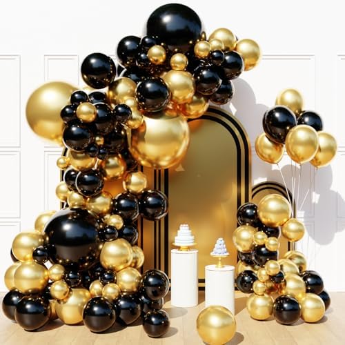 Black and Gold Balloon Arch Kit,129Pcs Gold and Black Balloons by Myafqsj