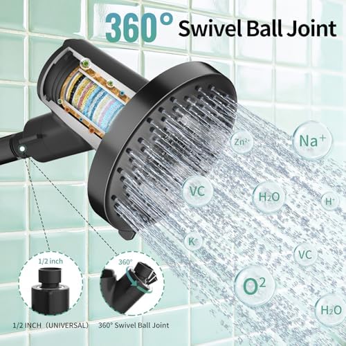SR SUN RISE 5.5 Inch Filtered Shower Head with Filters,6 Spray Modes,Black - Image 4