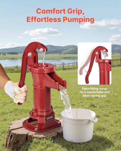 VEVOR Well Hand Pitcher Pump, 25 ft Maximum Lift, Antique Cast Iron Manual Hand Water Pump, NPT 1-1/4 in Connection, Easy Installation, Old Fashioned for Outdoor Garden, Pond, Backyard, Farm, Red - Image 4