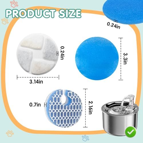12 Packs Cat Water Fountain Filter Replacement Compatible with Round 2.2L/73oz Automatic Pet Water Fountain - Cat Fountain Filter for Stainless Steel Pet Fountain - Image 3