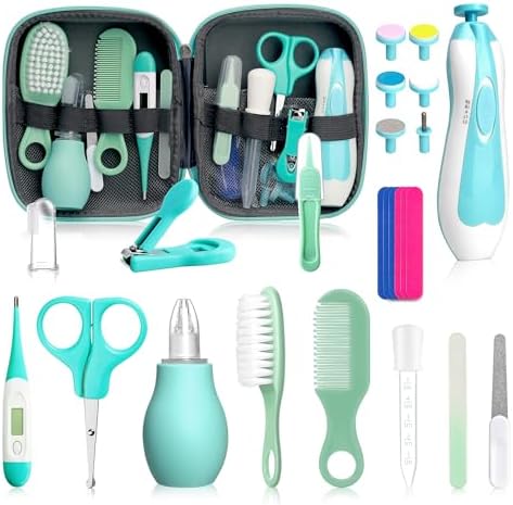 Baby Grooming Kit for Boys Girls Safety Newborn Nursery Essentials Grooming Set Gift for First-time Parents, Green 25 in 1 by Qunlionslife