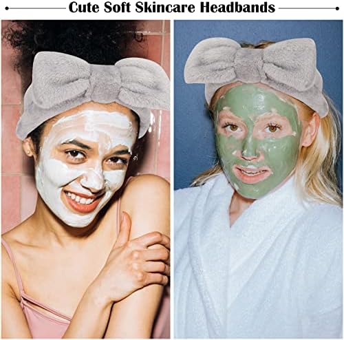 Ondder Spa Headband for Washing Face 8 Pack Gray Skincare Headbands for Women Girls Terry Cloth Cute Bow Head Bands - Image 3