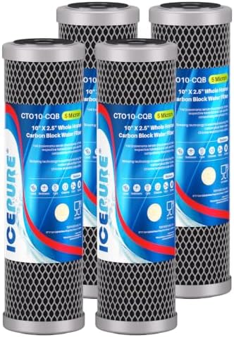ICEPURE 5 Micron 10" x 2.5" Whole House Upgraded Coconut Shell Activated Water Filter Lead Remove Filter Cartridge Replacement for WFPFC8002, SCWH-5, WHCF-WHWC, FXWTC, CTO10-CQB, RO Unit, 4PACK by ICEPURE