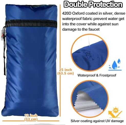 XXL Outdoor Faucet Covers for Winter, 3M Thinsulate Insulation Faucet Freeze Protector, 25”H x 13”W for Garden Lawn Faucets & Yard Hydrant, Waterproof Insulated Spigot Cover Faucet Sock – Blue - Image 3