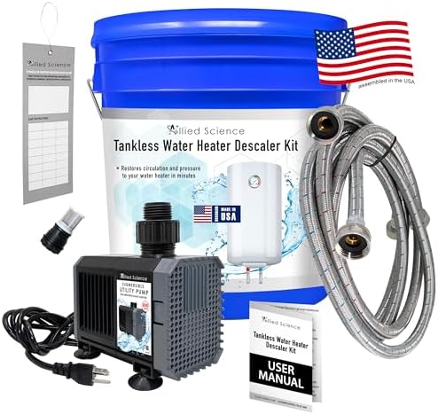 Allied Science Tankless Water Heater Flushing Kit with Steel Hoses, Mag Drive Pump, and 2-Gallon Bucket - Just Add Vinegar by AlliedScience