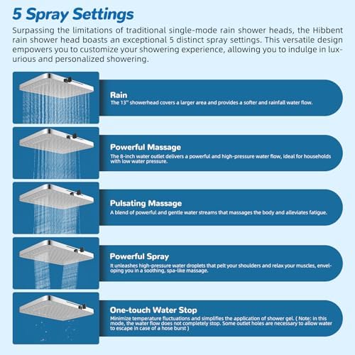 Hibbent 5-spray Dual Filtered White Rain Shower Head, 10 Spray Handheld - Image 2
