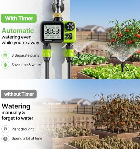 Sprinkler Timer- Hose Timer for Garden Hose, Brass Inlet Programmable Watering Timer, Rain Delay Outdoor Soaker Auto& Manual Irrigation Controller System for Yard Lawn Greenhouse, 2 Outlets - Image 4
