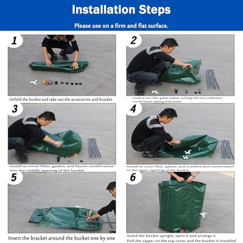 Rainwater Harvesting Tank FlexibleWater Storage Barrel with Mesh Filter Lid Fabric Large Capacity Water Collector(Noir,160L) - Image 5