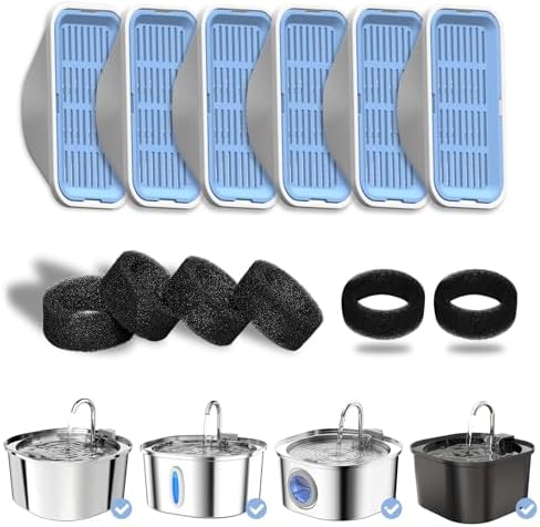PEKTACO Cat Water Fountain Replacement Filters for 3.2L/108oz, 6 Pack by PEKTACO