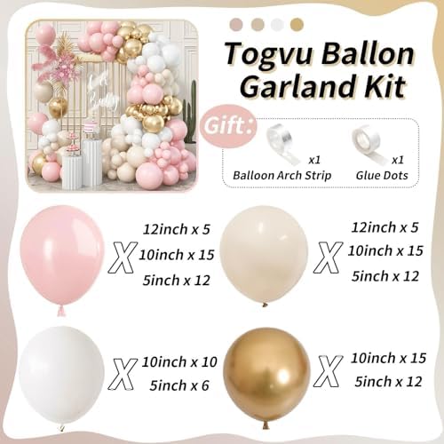 Pink Beige Gold Balloon Garland Arch Kit, 109 Pieces Blush Pastel Pink Peach Pink Gold Beige White Sand Latex Balloon Garland Kit for Girls Women Birthday Baby Bridal Shower Wedding Party Decorations - Image 2