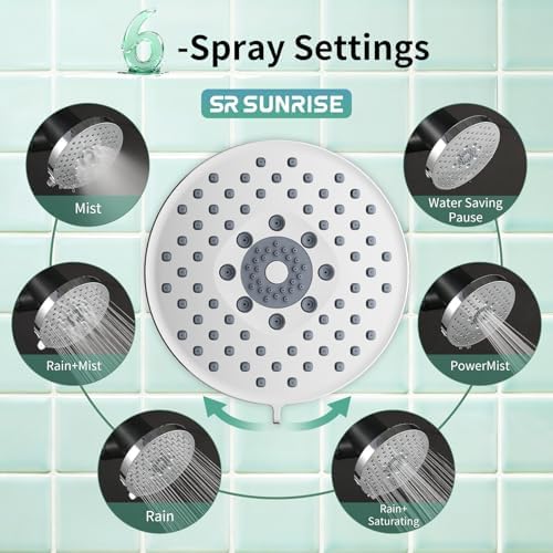SR SUN RISE 5.5 Inch Filtered Shower Head with Filters,6 Spray Modes,Chrome - Image 3