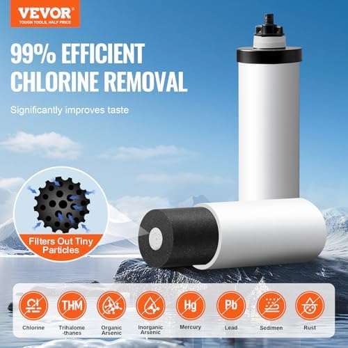 VEVOR Gravity-fed Water Filter System, 2.25G 304 Stainless-Steel Countertop Water Filtration System, Reduces Lead and up to 99% of Chlorine, with 2 Ceramic Carbon Filters, Spigot, and Stand - Image 2