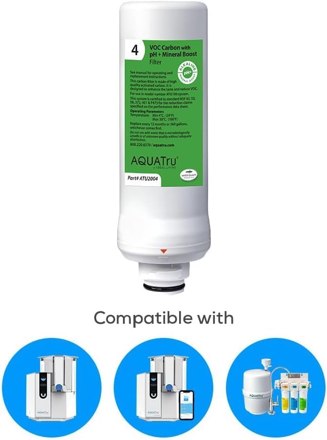 AquaTru VOC Carbon Filter with pH+ Mineral Boost (Stage 4) – Compatible with AquaTru Classic, Classic Smart & Under Sink Purifier Models (Green) - Image 3