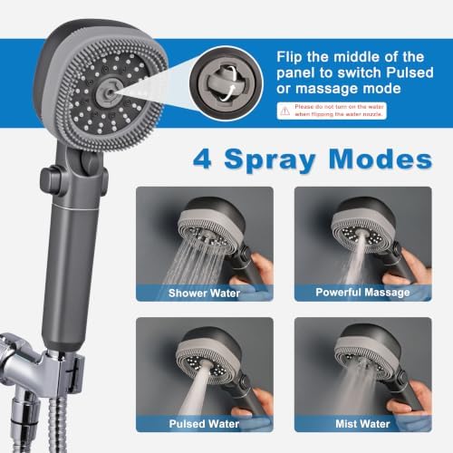 Filtered Shower Head with Handheld,ON/OFF Switch,4 Mode High Pressure Spray Showerhead with Filters for Hard Water, Remove Chlorine,79In Long Hose&Bracket Extra Adhesive Shower Holder - Image 6