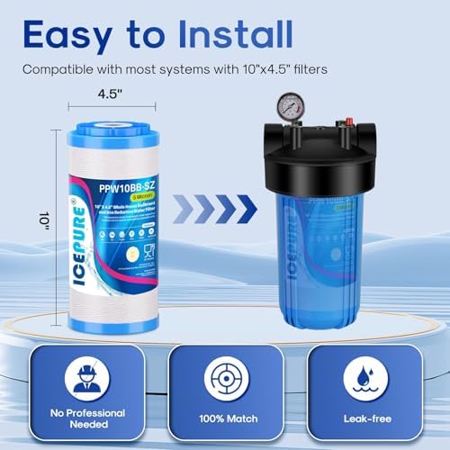 ICEPURE 5 Micron 10"x4.5" PPW10BB-SZ String Wound Water Sediment Filter Replacement for Whole House Filtration System, Compatible With Iron Reducing Filter For Well Water, 1Pack - Image 5