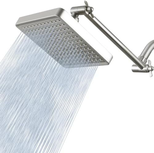 Voolan Rain Shower Head with 11" Extension Arm - High Pressure Rainfall Showerhead - Luxury Modern Look - Comfortable Shower Experience Even at Low Water Flow (Square, Brushed Nickel) by Voolan