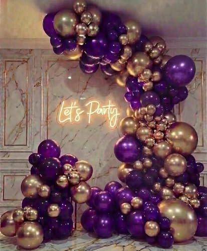 Purple and Gold Balloon Garland Arch Kit - Dark Purple and Metallic Explosion Gold Star Balloons for Birthday Graduation Baby Shower Adults Prom Luxury Violet Royal Party Decorations by Unknown