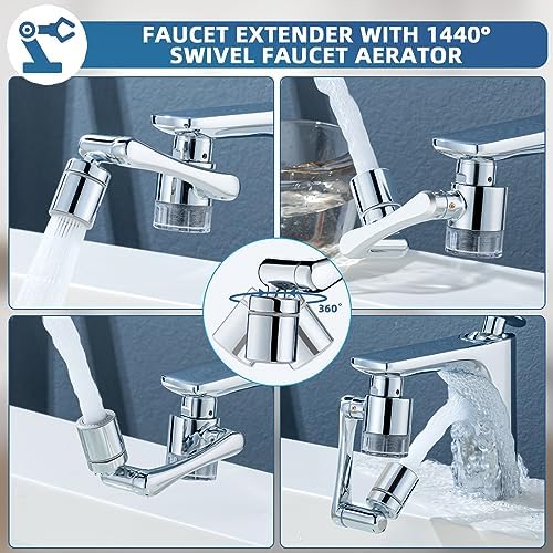 1080°Swivel Faucet-Extender with Water Filter - 8 Pcs Replacement Filter, 2 Mode Water Spray Aerator, Solid Brass Faucet Sprayer Extender Universal For Bathroom Kitchen Laundry Sink Faucet - Image 2