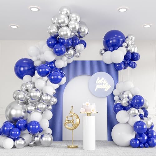 136pcs Blue White Silver Balloon Garland Kit - 18/12/10/5 Inch Balloons by ZizasAry