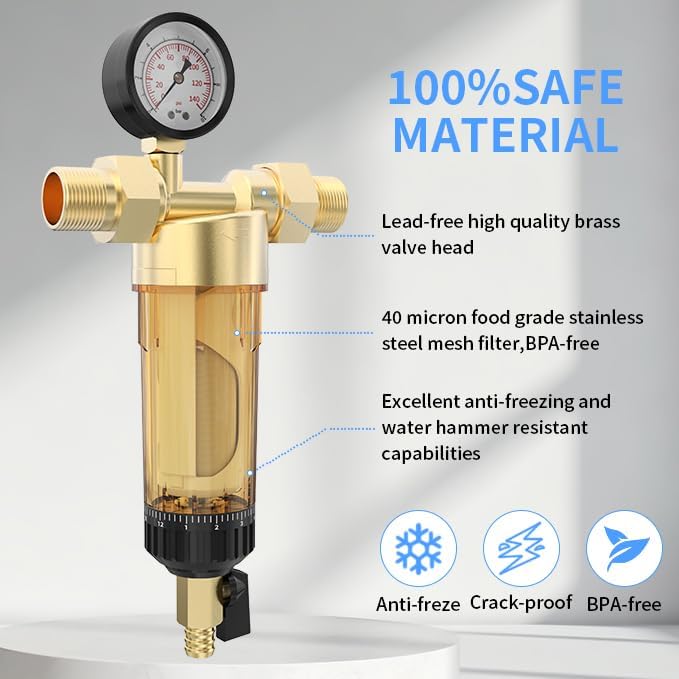 40 Micron Spin Down Sediment Water Filter, Sediment Filter with Automatic Cleaning Filter Screen, 1" MNPT + 1/2" FNPT+3/4" FNPT Reusable Well Water Whole House Filtration System. - Image 3