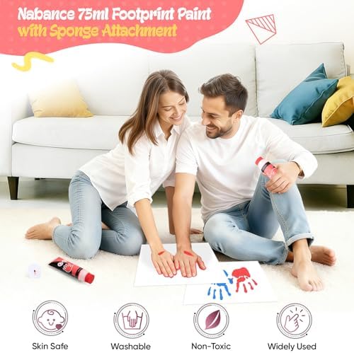 Nabance Baby Hand and Footprint Paint, Sponge Head, Baby Safe Paint, Red - Image 2