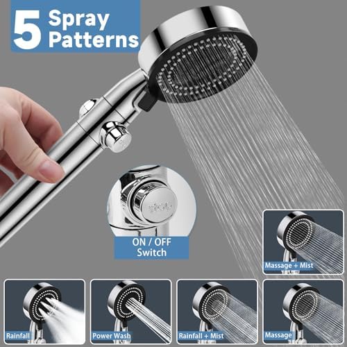 5+1 Mode High Pressure Replacement Silver RV Shower Head with Hose - Image 2