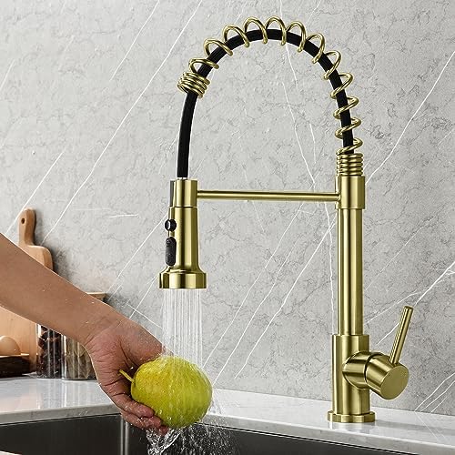 TIORIY Kitchen Faucet Head with 15 Adapters, High Pressure 3 Functions Pull Down Kitchen Spray Head Replacement, Pull Out Kitchen Sink Sprayer Nozzle, Brushed Gold, ABS - Image 6