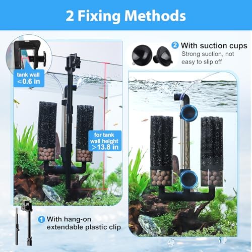 hygger Aquarium Double Sponge Filter: Upgraded Sponge Filter with Larger Filtration Area, Come with Extendable Clip, 2 Spare Biochemical Sponges, Bioceramic Balls, for Freshwater Saltwater Tank - S - Image 4