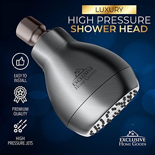 High Pressure Shower Head - Powerful Deluxe Bathroom Showerhead with Strong Spray Stream and Small Silicone Nozzles - Universal Fit Works with High and Low Water Flow Showers Matte Charcoal -1.8 GPM - Image 3