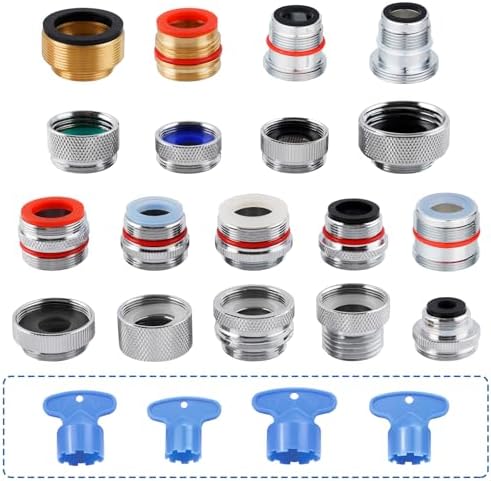 18-PCS Brass Faucet Adapter Kit, Metal Sink Faucet Aerator Adapter Sets by iFealClear