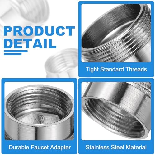 uxcell 3Pcs Faucet Adapter Kit, Male 0.85in to Female 0.59in Kitchen Sink Stainless Steel Tap Aerator Adapter Set to Connect Garden Hose, Water Filter, Standard Hose Diverter - Image 3