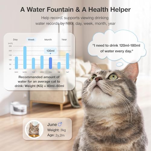 PETGUGU Cat Water Fountain with 3 Packs Replacement Filters, App Monitoring Automatic Pet Water Dispenser,Wireless Pump, 8-Layer Filtration BPA-Free with 2.4GHz WiFi Cat Water Bowl Dispenser - Image 3