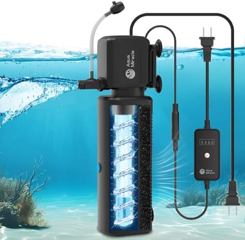 AquaMiracle Aquarium U-V Filter for Green Water Control with Timer, with Filter Sponge, Fish Tank Filter Turtle Filter with Aeration/Rainfall Mode for 40-150 Gallon Aquariums Freshwater and Saltwater by AquaMiracle