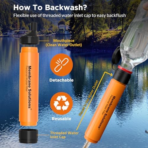 Membrane Solutions Squeezable Water Filtration System, Survival Water Purifier Kit, Portable Backpacking Gear Including Water Filter Straw and 23oz Collapsible Bottle for Hiking Camping Travel(2+6) - Image 3