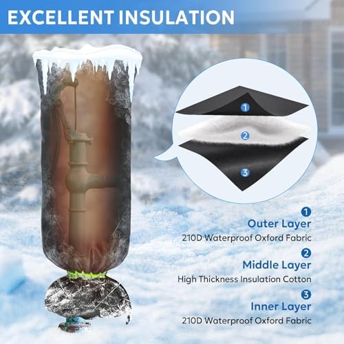 MIXC Outdoor Faucet Covers for Winter Freeze Protection, 15" x 35" Hose Bib Covers for Winter, Reusable Thicker Waterproof Insulated Spigot Cover, 2 Pack - Image 2