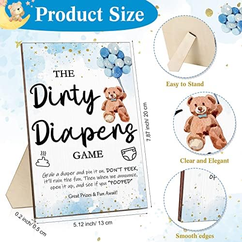Roowest 51 Pcs Dirty Diaper Baby Shower Games, Bear Blue - Image 2