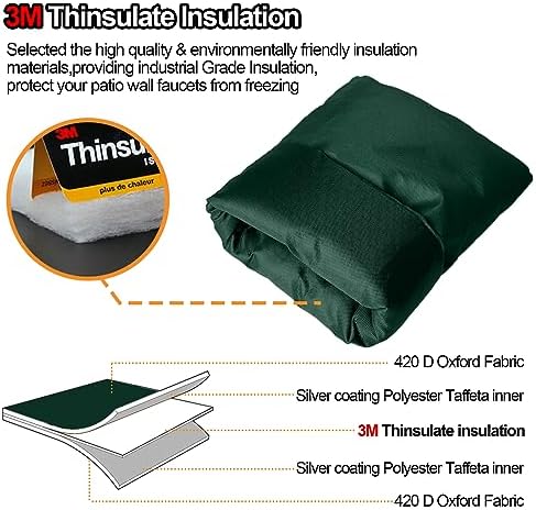 Enlarge Outdoor Faucet Cover for Winter Freeze Protection, 3M Thinsulate, 10"H x 6.3"W Hose Bib Covers for Wall Taps Outside, Waterproof & Frost Free Insulated Spigot Cover, 2 Pcs Faucet Socks - Green - Image 4
