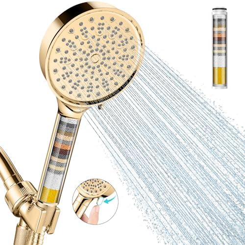 Cobbe Filtered Shower Head with Handheld, High Pressure 6 Spray Mode Showerhead with Filters, Water Softener Filters Beads for Hard Water - Remove Chlorine - Reduces Dry Itchy Skin, Egyptian Gold by Cobbe