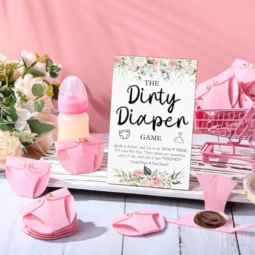 Roowest 51 Pcs Dirty Diaper Baby Shower Games, Pink Flower - Image 5